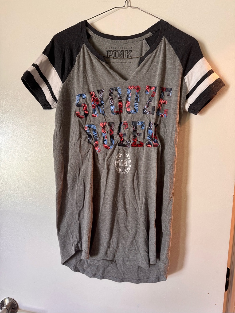 PINK Victoria's Secret Girls' Gray & Black Short-Sleeve sleep shirt